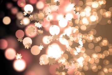 Digital abstract graphic is showing drifting maple leaf silhouettes with glowing bokeh spots