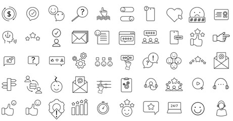 Customer Relationship Management Line Editable Icon set. Feedback, Rating, Review icons set. Customer review and feedback emoticons emojis , thumbs up like icon . heart love icon button