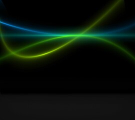 Green and blue glowing waves on black
