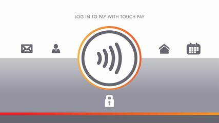 Composition of business icons and touch to pay text on white background