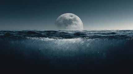 Moon over dark ocean landscape