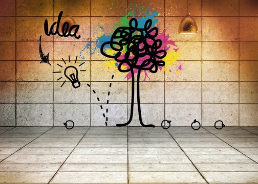 Digitally generated image of apple tree and bulb