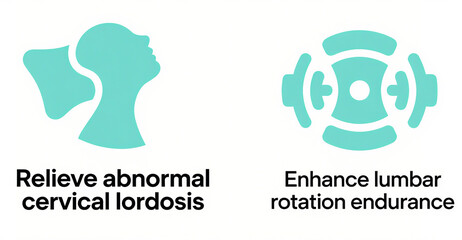 Neck curve and lumbar spine rotation icon, relieve abnormal cervical curvature and enhance lumbar spine rotation endurance, cervical spine correction and lumbar spine endurance training scenarios.