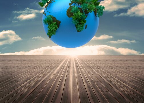Fototapeta Digitally generated earth floating in air