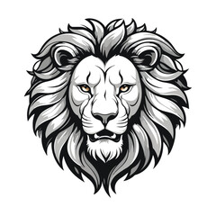 Obraz premium Regal Lion Head Mascot Logo – Black and White Vector Symbol of Strength and Leadership 