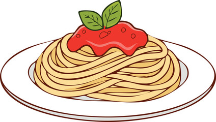 A plate of spaghetti topped with tomato sauce and basil.