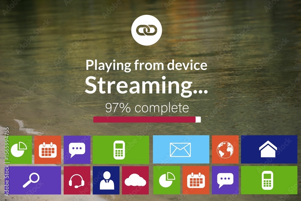 Poster progress bar with text and icons on device screen