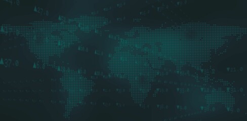 Image of data processing over world map on dark background