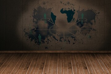 Splash on wall revealing technology interface