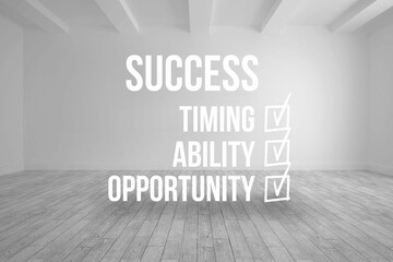 Success checklist written on room background