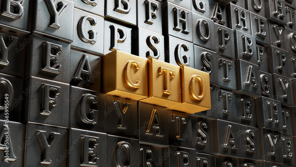 Poster word cto with movable type printing.close up of movable type printing,business concept.3d rendering 