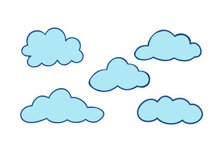 blue cloud illustration. Cartoon cloud vector set in flat design. Clouds