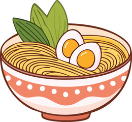 A bowl of delicious ramen noodles with boiled eggs and green garnish.