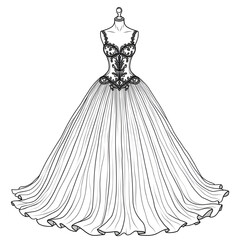 Fototapeta premium Ball gown dress illustration vector style colouring page 