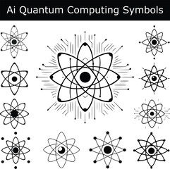 AI and Quantum Computing Symbols with Atom Icon on Transparent Background