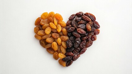 Obraz premium Golden and Dark Raisins Arranged in a Heart Shape
