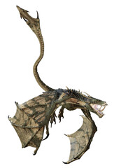 3D Rendered Wyvern - A Bipedal Dragon Isolated on Transparent Background - 3D Illustration
