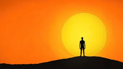 Fototapeta premium Silhouette of a Person at Sunset on a Hilltop