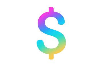 Naklejka premium Vibrant rainbow gradient dollar sign symbolizing money, finance, and economic success, isolated on a transparent background