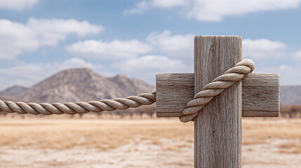 Naklejka premium Rustic Wooden Post with Rope Detail