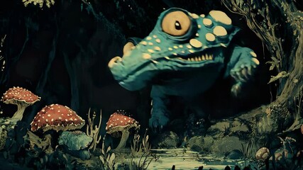 An illustration of a dinosaur in a forest - Powered by Adobe