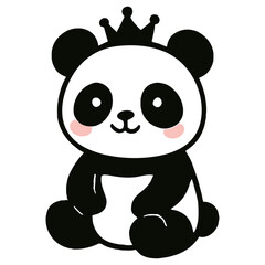 Royal Panda with Crown Vector Illustration