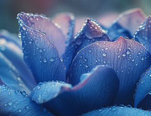 A blue lotus flower with dew drops on its petals
