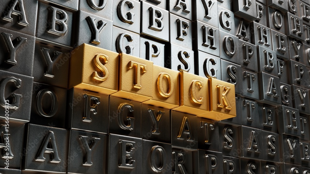 Poster movable type printing with stock business word.close up of movable type printing,business concept.3d