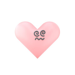 混乱している表情のハート型の3Dイラスト。ストレスのコンセプト