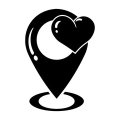 Location of Love: A Heart on a Map Pointer icon vector solid style