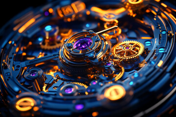 A close-up of the mechanical interior of an expensive watch, showing gears and springs in action