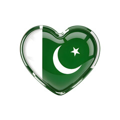 Pakistan Flag in 3D Glass Heart Symbol	