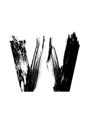 Artistic letter W created with bold black and white paint brush strokes in a modern and abstract style