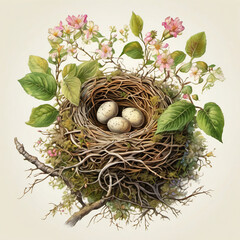 Micro Bird's Nest Botanical Illustration in Watercolor Style – Nature Artwork for Science and Design