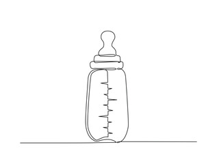 Continuous one line drawing of baby mlik bottle or baby feeder. Feeder bottle for baby outline illustration. Editable vector.