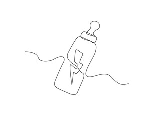 Continuous one line drawing of baby mlik bottle or baby feeder. Feeder bottle for baby outline illustration. Editable vector.