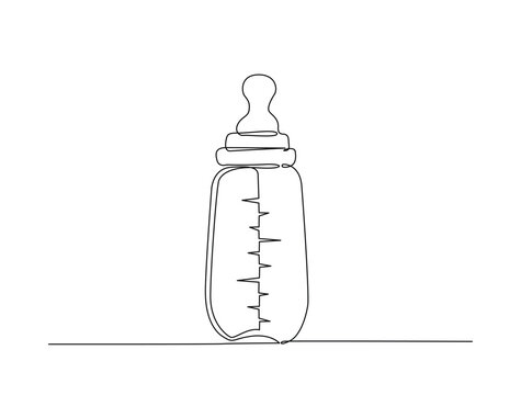 Continuous one line drawing of baby mlik bottle or baby feeder. Feeder bottle for baby outline illustration. Editable vector.