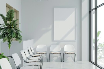 Vibrant Picture of Empty White Poster Mockup on Wall in Modern Hospital Waiting Room