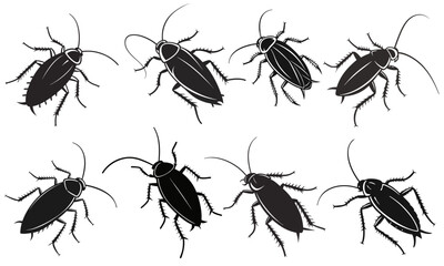 Set of silhouettes of cockroaches Vector illustration eps 10