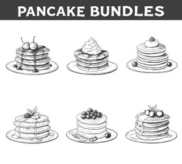 Seamless Pancake Stack Pattern with Butter and Syrup Breakfast Food Illustration Vector File