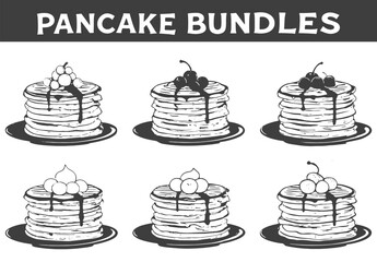 Seamless Pancake Stack Pattern with Butter and Syrup Breakfast Food Illustration Vector File