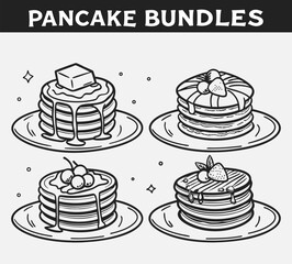 Seamless Pancake Stack Pattern with Butter and Syrup Breakfast Food Illustration Vector File