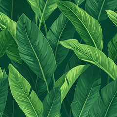 Vibrant green leaf patterns create a fresh, natural background, perfect for showcasing the growth and texture of summer foliage