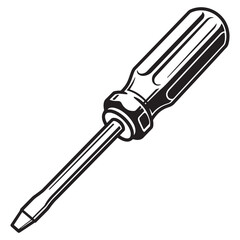 Flathead screwdriver isolated on white background in a simple black and white illustration
