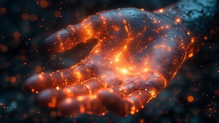 Burning metallic hand graphic illustration