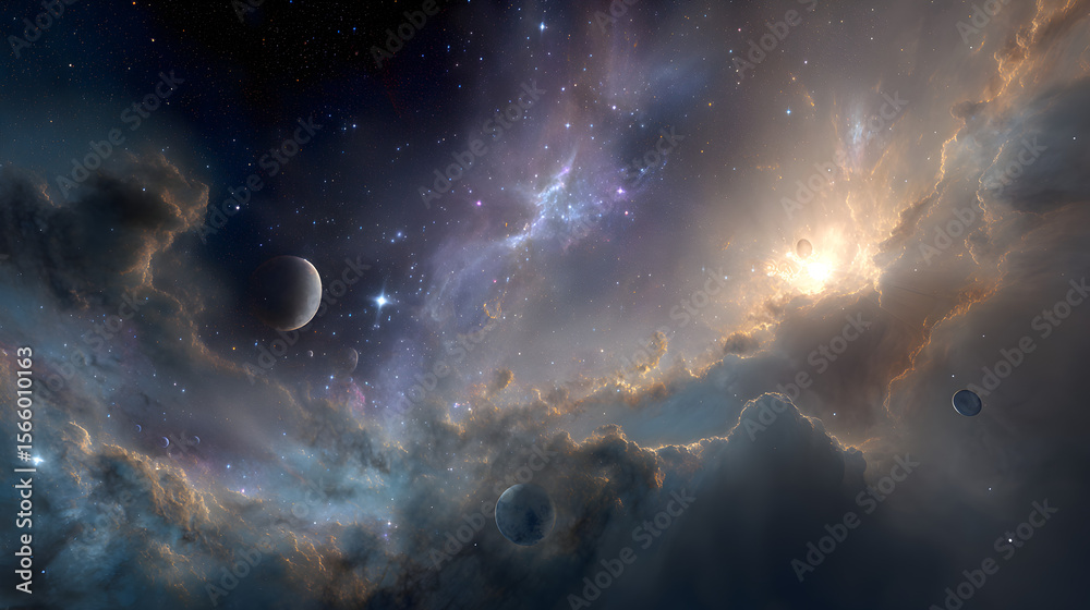 Wall mural celestial canvas a mesmerizing view of planets stars and cosmic clouds in the vast expanse of space