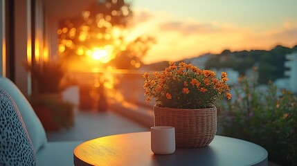 Sunset patio scene with flowers