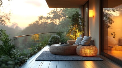 Tranquil sunset balcony minimalist natural