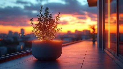 Sunset balcony plant view illustration