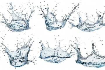 clear pixel picture of set water splashes collection isolated on white background